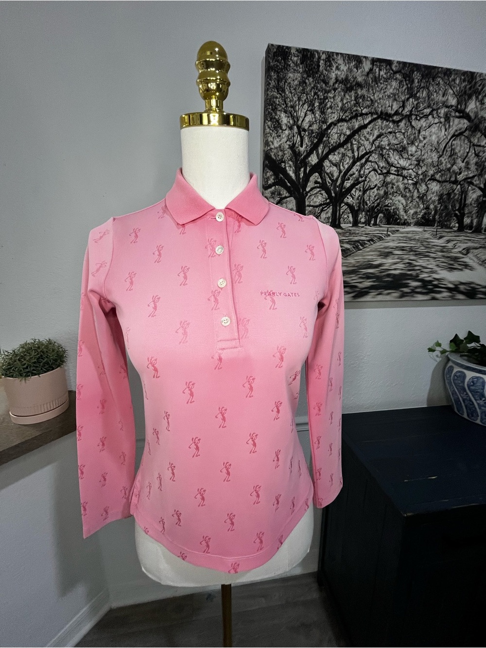 Pink Long-Sleeve Polo Top